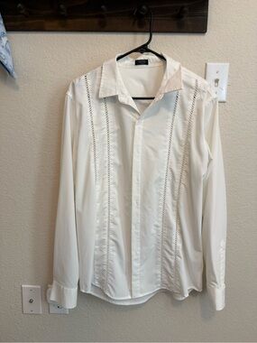 Men's Cream Long-Sleeve Dress Shirt